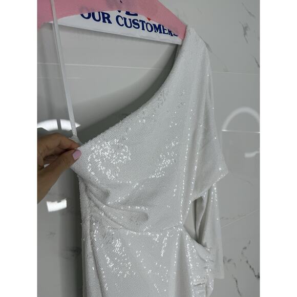 NWT L'AGENCE Christie One-Shoulder Cut-Out Sequin Dress White Sz 10 bridal - Picture 9 of 12